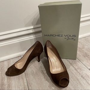 marchez vous brown peep toe heels